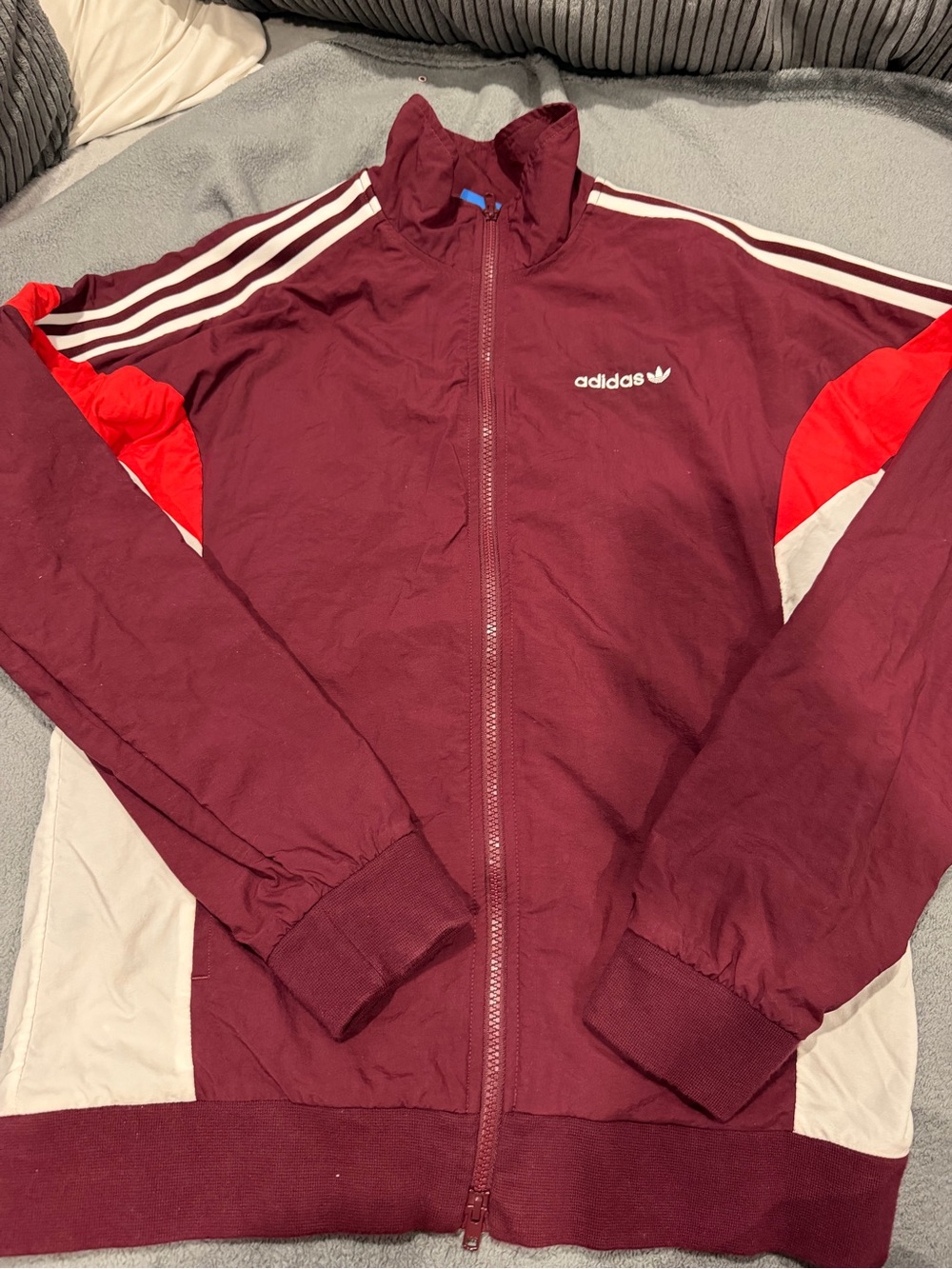 adidas Maroon Track Jacket with Red & Cream Accents
